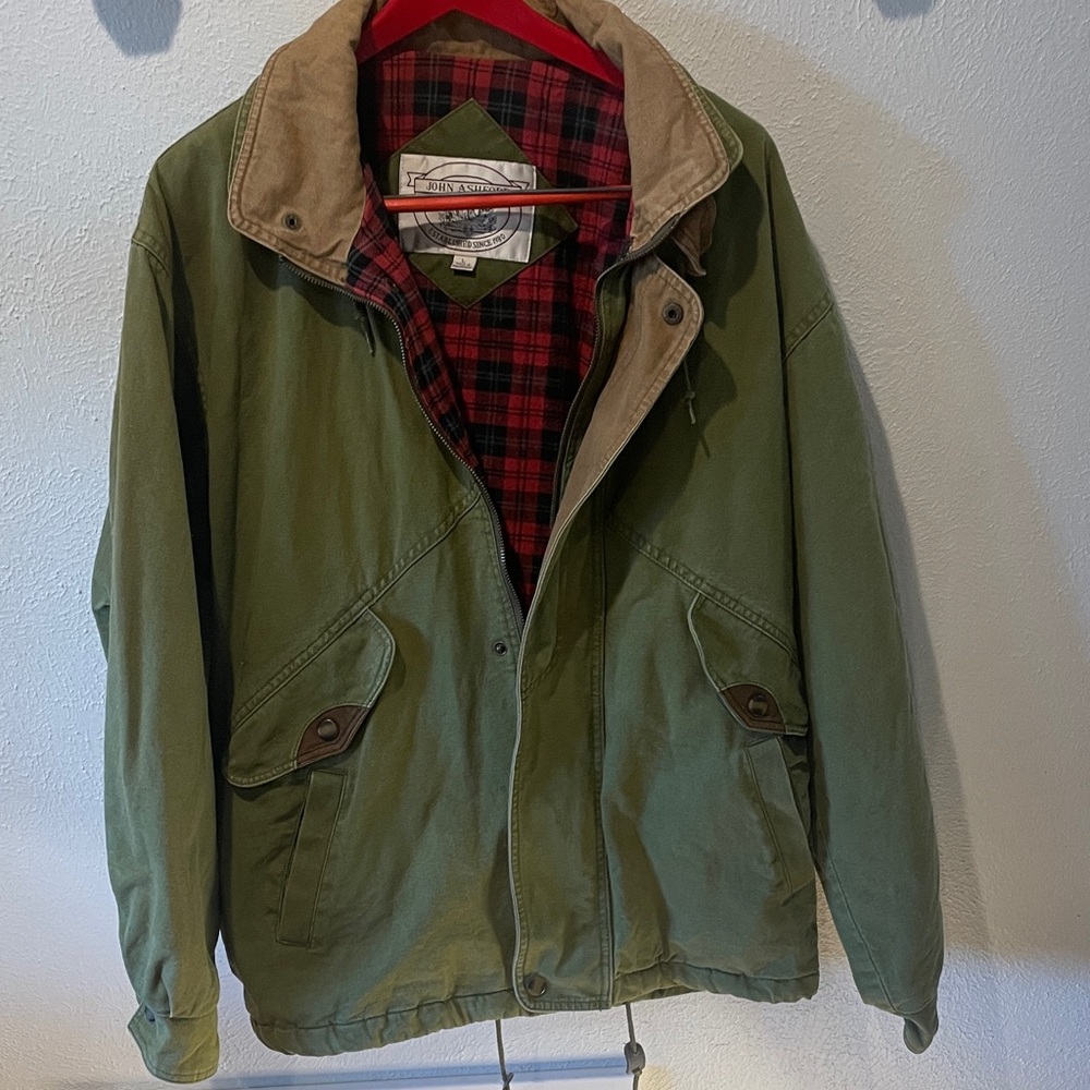 John Ashford Olive Military Jacket with Plaid Interior